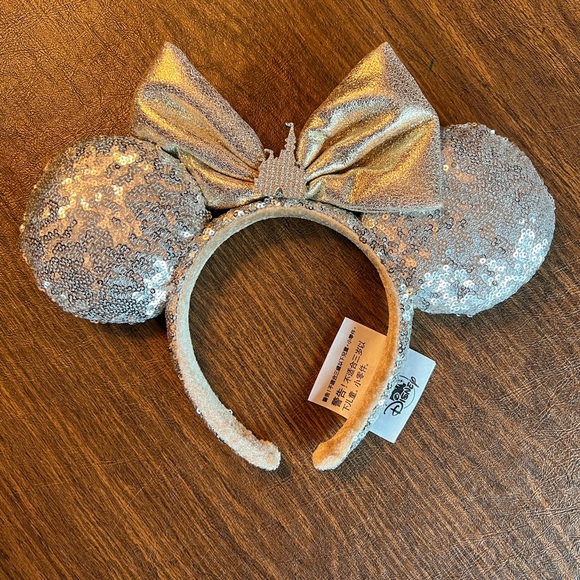 MINNIE MOUSE EARS CINDERELLA CASTLE SILVER GOLD HEADBAND - Picture 1 of 3